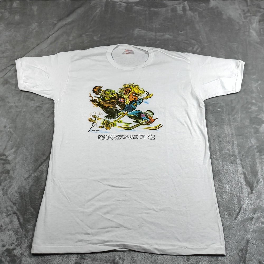 Vintage Norway Skiers Troll Shirt Men XXL Sturla Kaasa Single Stitch 70s Ski New